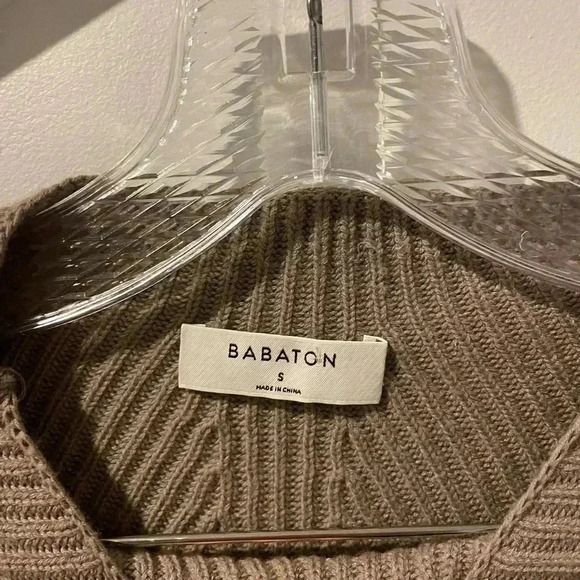 Aritzia Babaton Chalmers Sweater Wool Blend Mock Neck Curved Hem Brown size S - Picture 6 of 8